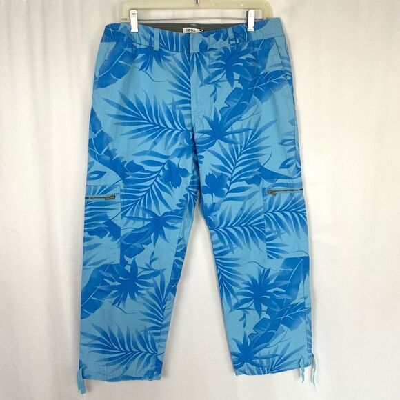Izod Pants - IZOD Blue Cropped Capri's Women’s Pants 12 Tropical Palm Print Y2K Vintage Retro